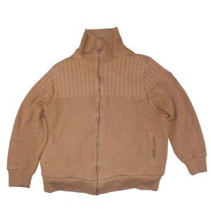 Vintage Montgomery Ward Large Faux Fur Lined Brown Ribbed Knit Sweater Full Zip